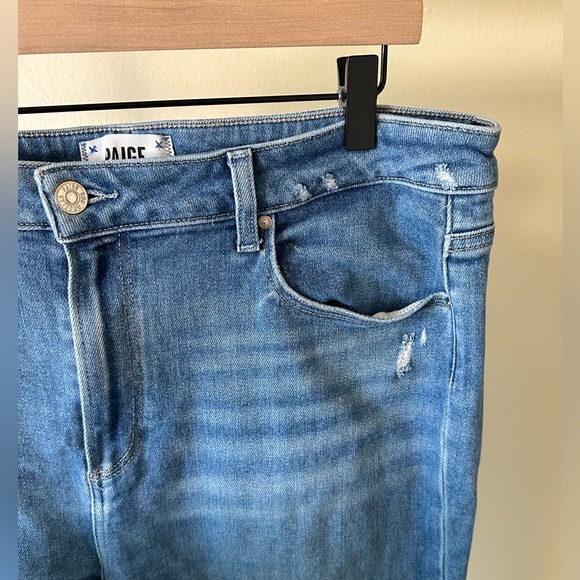 PAIGE Denim Sarah Slim Straight Distressed Jeans Size 34 - Picture 7 of 14